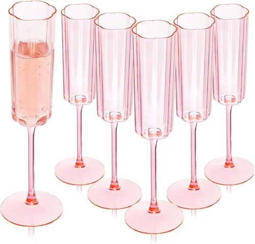 Vista 11 de Ciaell Paquete de 24 copas de champán de plástico – Copas de champán desechables acanaladas de 6 onzas – Copas de mimosa vintage transparentes