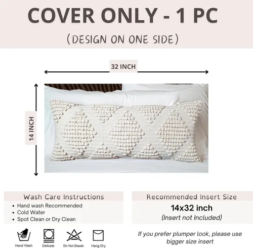 Vista 3 de Juego de 1 funda de almohada lumbar bohemia de 14 x 32 pulgadas, fundas de cojín decorativas tejidas a mano con textura para sofá cama, fundas
