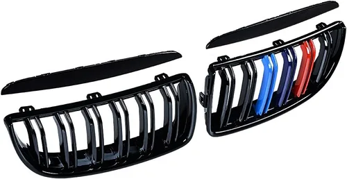Vista 4 de Par de rejillas de riñón delanteras negras brillantes, radiador de color M compatible con BMW E90 E91 323i 325i 328i 335i 328i 335i Pre-LCI 2005-2008