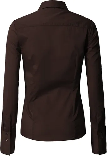 Vista 4 de Doublju - Camisas para mujer, elásticas de ajuste entallado, de algodón con botones, talla grande