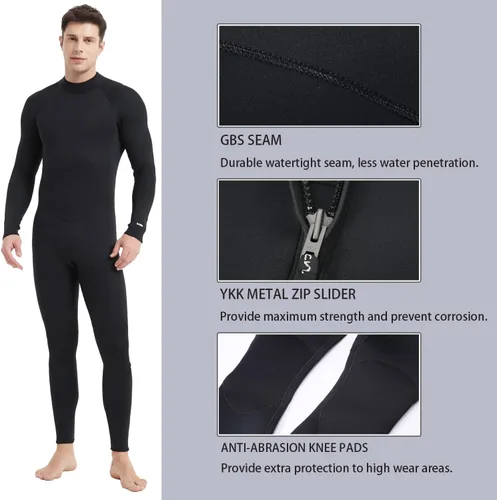 Vista 4 de Trajes de neopreno Lemorecn para hombre de 3/2 mm, traje de buceo de cuerpo entero Hombres 5/0.157 in Negro
