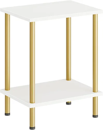 Vista 19 de HOOBRO Mesa auxiliar, mesa auxiliar pequeña, mesita de noche con estantes de almacenamiento de 2 capas, mesa de sofá para espacios pequeños, sala