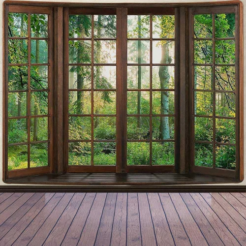 Vista 12 de Aidatain Tapiz Natural de Bosque Verde Escenario de Ventana Tapiz Estético de Pared para Dormitorio Franela 40" L x 30" A Manta de Playa Sala
