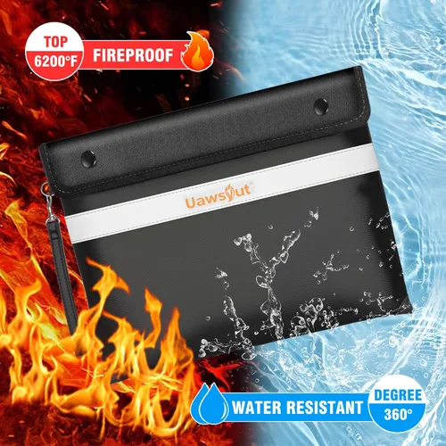 Vista 2 de Bolsa de documentos ignífuga – Bolsas de documentos importantes de 6200 °F con cremallera, resistentes al agua, a prueba de fuego, bolsas de dinero