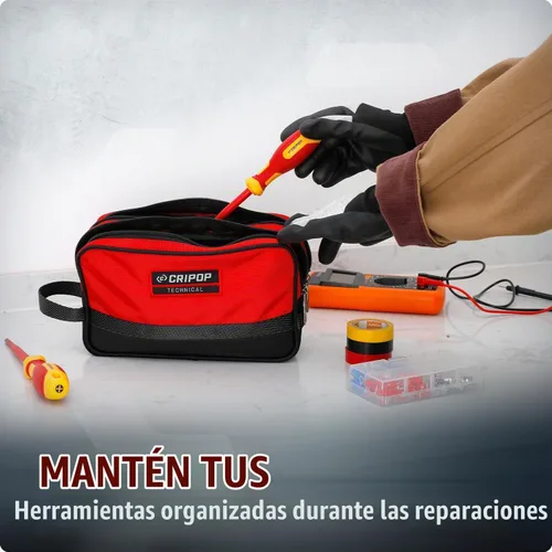 Vista 6 de Bolsa de herramientas con cremallera, 10 x 6 pulgadas, compartimentos duales, bolsa de herramientas pequeña resistente, organizador