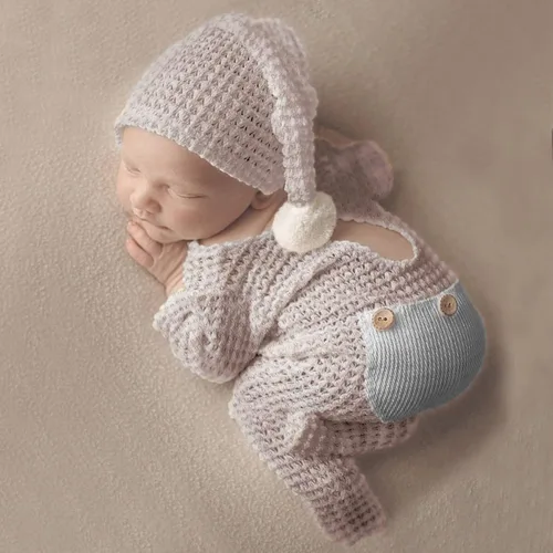 Vista 2 de Conjunto de accesorios de fotografía para recién nacidos lindo sombrero con pies para bebé niño niña accesorio para sesión de fotos
