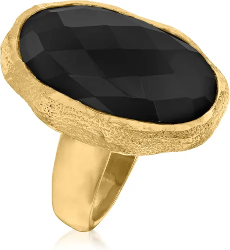 Vista 3 de Ross-Simons Anillo de ónix negro en oro de 18 quilates sobre plata esterlina
