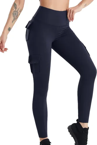 Vista 2 de COMFY ONE Leggings cargo con bolsillos para mujer, cintura alta, yoga, entrenamiento, descanso, tallas XS-2XL
