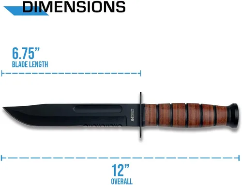 Vista 2 de MTECH USA M-tech USA - Cuchillo de supervivencia de acero inoxidable acanalado de cuero, marrón, pequeño