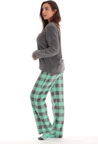 Vista 3 de Just Love Conjunto de pantalón de pijama de felpa para mujer con calcetines a juego con refranes