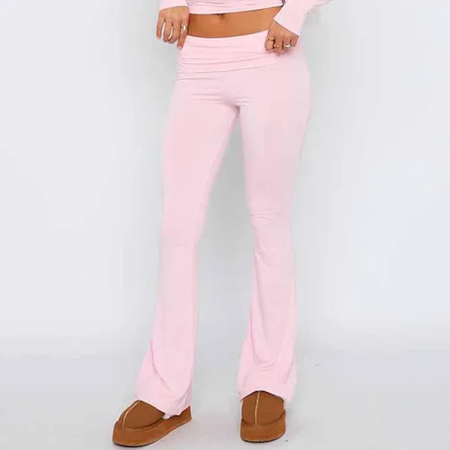 Vista 2 de ECHOINE Pantalones deportivos de tiro bajo para mujer, estilo casual, acampanados, pantalones de yoga Y2K, básicos, lisos, pierna ancha, acampanados