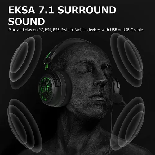 Vista 3 de EKSA StarEngine Pro - Auriculares para juegos de PC, sonido envolvente 7.1 para PS4 PS5 Xbox, micrófono inteligente con cancelación de ruido