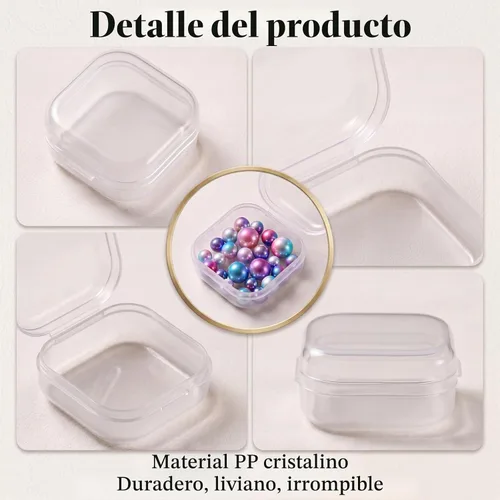 Vista 3 de 24 paquetes de recipientes pequeños de plástico transparente para almacenamiento de cuentas con tapa con bisagras para almacenamiento de objetos