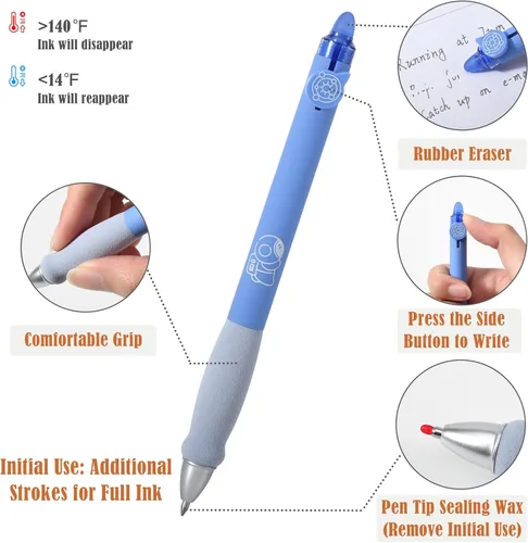 Vista 3 de BAYTORY 8 piezas de lindos bolígrafos de gel retráctiles y borrables, bolígrafo de tinta azul y negra con borrador transparente, escritura suave