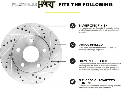Vista 3 de Hart Brakes Rotores de freno traseros rotores de freno ranurado plateado pastillas de cerámica compatibles con 10720 Jaguar 420, Vanden Plas, XJ