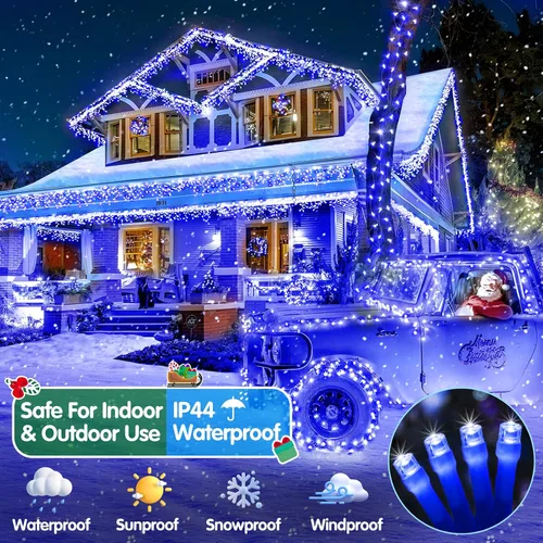 Vista 5 de Cadena de luces de Navidad para exteriores, 125 pies con 350 luces LED, 8 modos y función de temporizador con memoria, luces de hadas parpadeantes