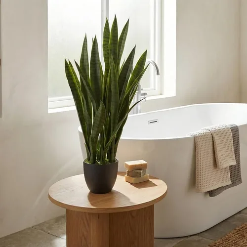 Vista 2 de Nearly Natural, Green 4855 35 pulgadas. Sansevieria con maceta negra