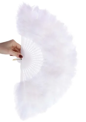 Vista 3 de Accesorio de Abanico Clásico con Plumas Blancas Multicolor