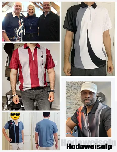 Vista 4 de Hodaweisolp Polo de golf con estampado de manga corta y cremallera para hombre