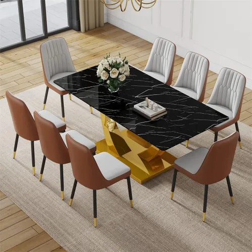 Vista 18 de Juego de mesa de comedor negra para 4, 63 x 35.4 x 30 pulgadas, mesa de comedor moderna rectangular con patas y base de acero inoxidable, sillas