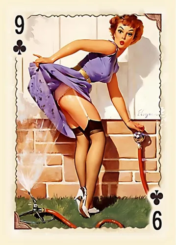 Vista 5 de Naipes vintage para chicas Pin-Up Póker de 54 cartas y baraja de puente con arte clásico de los años 40 a 50