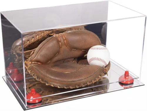 Vista 33 de Better Display Cases Vitrina de guantes de béisbol de acrílico transparente con elevadores negros (A011/V16)