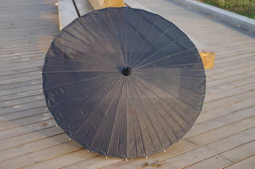 Vista 3 de Parasol de tela de bambú liso, ideal para recuerdos de fiesta de boda (negro)