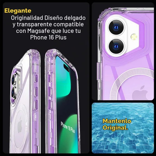 Vista 5 de AICase para iPhone 16 Plus, Funda Transparente Compatible con MagSafe, Protección contra Caídas de 3 en 1, Resistente a Prueba