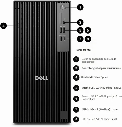 Vista 3 de Dell Pro Tower Plus QBT1250 - Escritorio empresarial, Intel Core Ultra 5-235, RAM DDR5 de 16 GB, SSD PCIe de 512 GB, DVDRW, 3x4K DP, Copilot AI