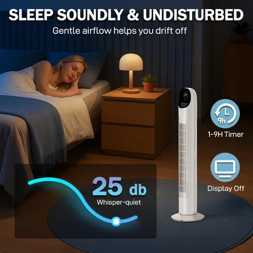 Vista 5 de Winado - Ventilador de torre sin aspas de 36 pulgadas para enfriar el hogar, dormitorio, oficina Quiet Floor Fan with Remote Control, Digital