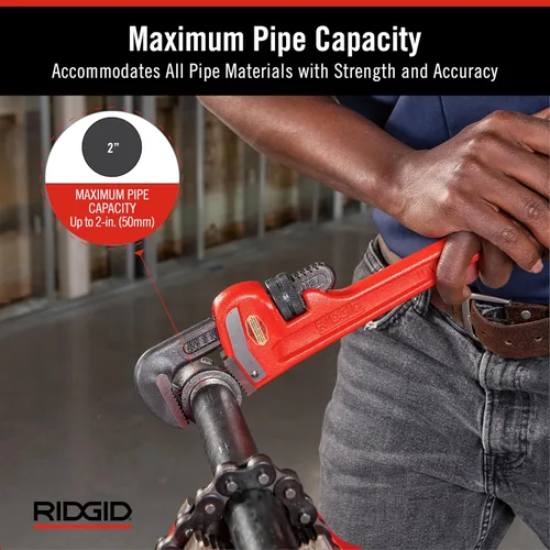 Vista 15 de RIDGID 31010 - Llave de tubería recta modelo 10 resistente, llave de fontanería de 10 pulgadas, color rojo, negro, 9.843 in (10 pulgadas)
