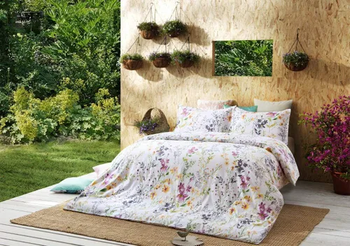 Vista 9 de Eikei Windflower Bedding Bloomfield - Juego de funda de edredón floral de 3 piezas de algodón botánico con naturaleza, vides, ramas, pájaros, Blanco