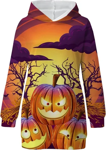 Vista 3 de Vestido de Halloween para mujer, estampado de sudadera con capucha para otoño e invierno