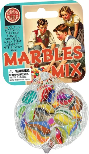 Vista 16 de House of Marbles Adventurer's Net Bag of Marbles - Juego de 21 piezas de mármol de vidrio estilo camuflaje con remolinos verdes y morados oscuros