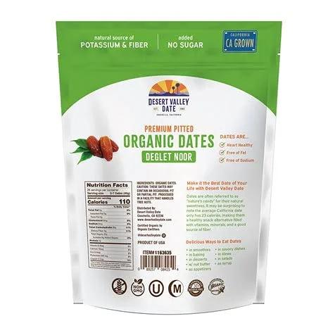 Vista 2 de Dátiles sin hueso orgánicos Deglet Noor Premium cultivados en California Sun Ripened OU Kosher por Desert Valley Date, 2.5 lb