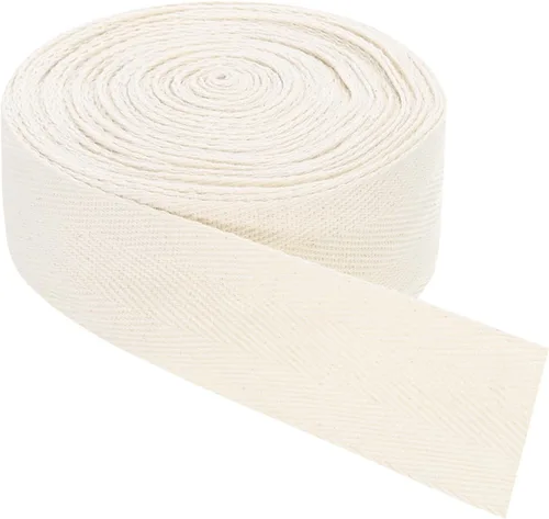 Vista 55 de uxcell Cinta de sarga, 1 cinta de tela de algodón de 11 yardas x 0.315 in, rollo de cinta de espiga para ropa, accesorios, bolsas (beige y blanco)