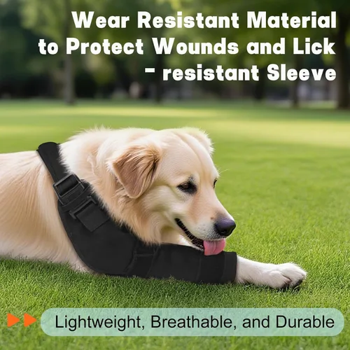 Vista 2 de Protector de codo de perro para artritis, úlceras por presión, displasia, callos - Manga transpirable ajustable para la pierna delantera del perro