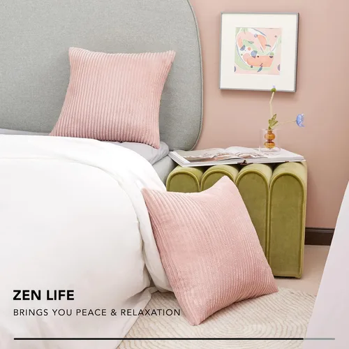 Vista 3 de Deconovo Fundas de Almohada Decorativas de Pana, Juego de 2 Fundas de Cojín Decorativas Suaves, Lavables a Máquina con Textura para Sofá, Sillón