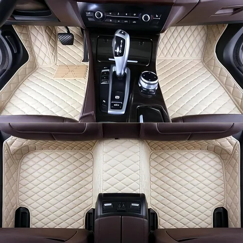 Vista 19 de Tapetes de cuero personalizados impermeables para automóvil, sedán, SUV, automóvil deportivo, negro, beige, para hombre y mujer (todo beige, 3D)