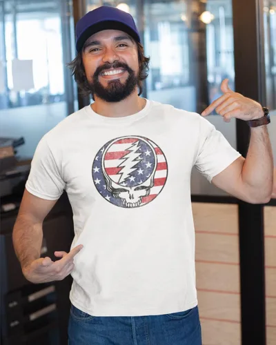 Vista 3 de Ripple Junction Grateful Dead Men's Short Sleeve T-Shirt Patriotic Steal Your Face 4th of July Stealie Officially Licensed