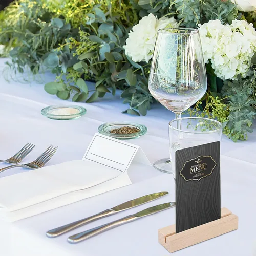 Vista 2 de 8 soportes de madera para tarjetas de lugar, soportes de números rústicos para decoración de mesa de fiesta de boda
