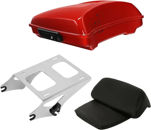 Vista 48 de TCT-MOTORPARTS Atlas Silver Metálico Maletero de Viaje Modificado con Respaldo y Montaje en Rack Adecuado para Harley Touring 14-25 Street Glide