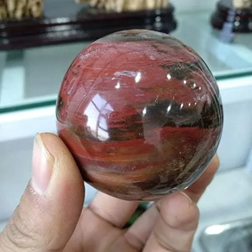Vista 3 de 1 esfera de madera petrificada de rosa roja de 2.362 in de diámetro de ágata de cristal de cuarzo para decoración de oficina en el hogar