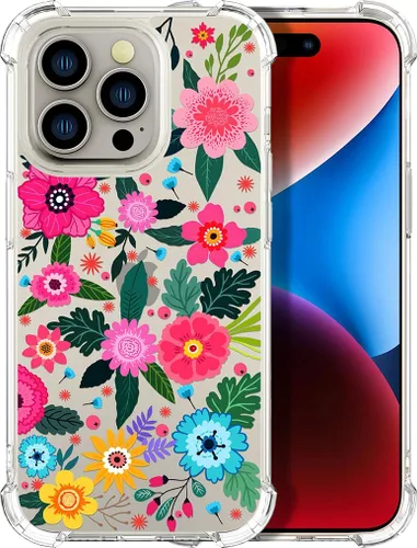 Vista 57 de Compatible con iPhone 14, funda transparente y bonita para mujeres y niñas, diseño floral, diseño floral femenino, funda para teléfono 14