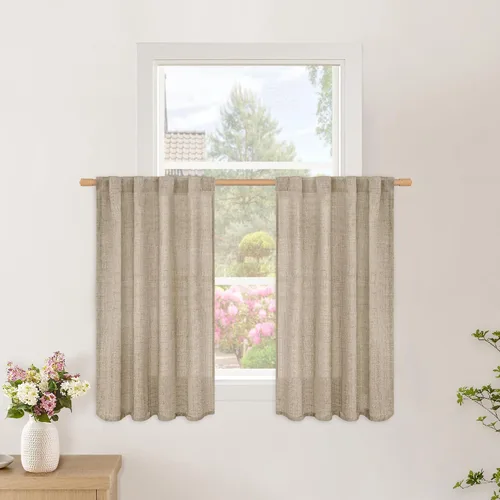 Vista 75 de BGment Cortinas cortas de lino marfil de 36 pulgadas de largo para ventanas de cocina, pequeñas cortinas texturizadas rústicas para café sobre