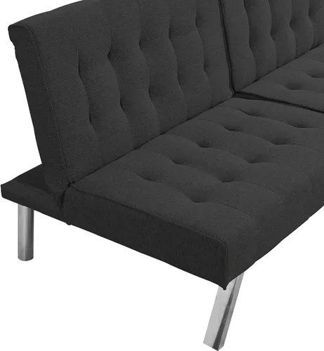 Vista 8 de Moderno sofá cama convertible futón/sofá cama sin brazos/sofá futón/sofá durmiente/3 ángulos ajustables espalda/sofá cama convertible (negro)