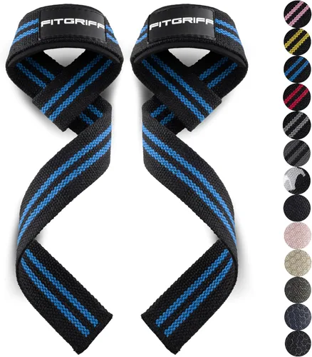 Vista 18 de Fitgriff® Correas de muñeca para levantamiento de pesas, gimnasio, peso muerto, entrenamiento (hechas de algodón premium y acolchadas) - Hombres
