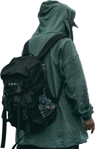 Vista 3 de MCFT Techwear - Mochila escolar japonesa para hombre, Negro, Portátil