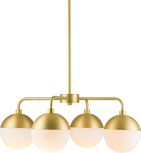 Vista 2 de Linea di Liara Novara - Candelabros dorados de 4 luces para comedor, lámpara sobre mesa, globo de vidrio, iluminación colgante de cocina, lámpara