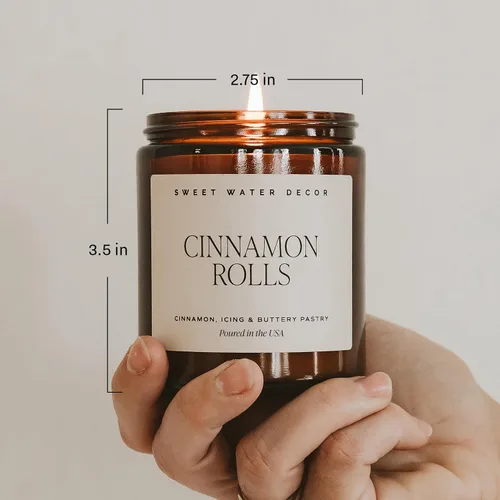 Vista 4 de Sweet Water Decor Vela en rollo de canela, aromas de otoño e invierno, tarro ámbar de 9 onzas Cinnamon, Icing & Buttery Pastry Scented Soy Wax